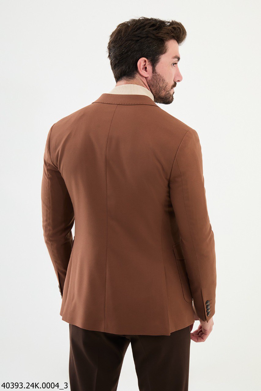 Camel Slim Fit Two-Button Casual Jacket