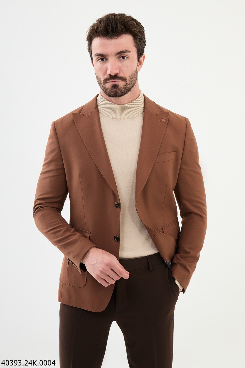 Camel Slim Fit Two-Button Casual Jacket
