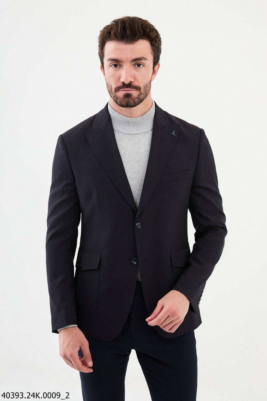 Dark Blue Slim Fit Two-Button Casual Jacket