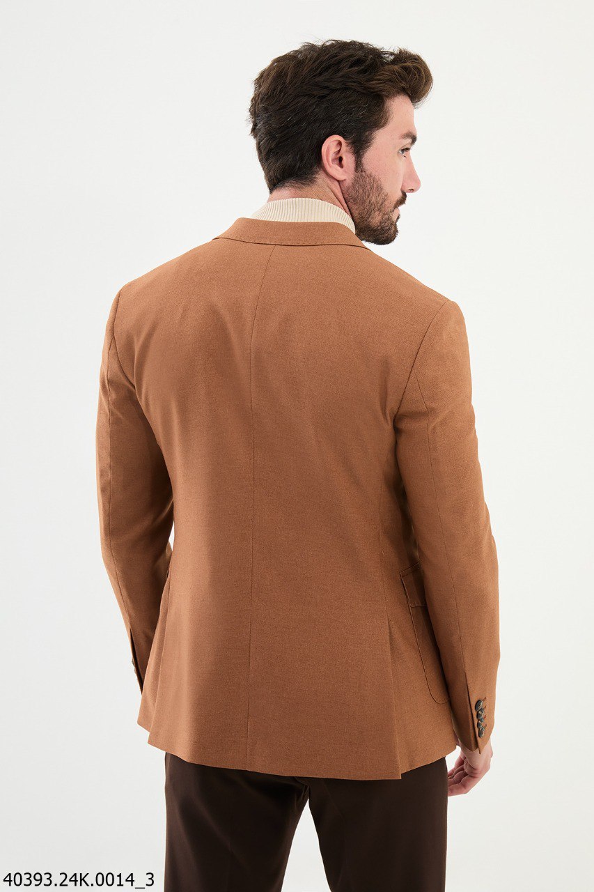 Camel Slim Fit Two-Button Casual Jacket