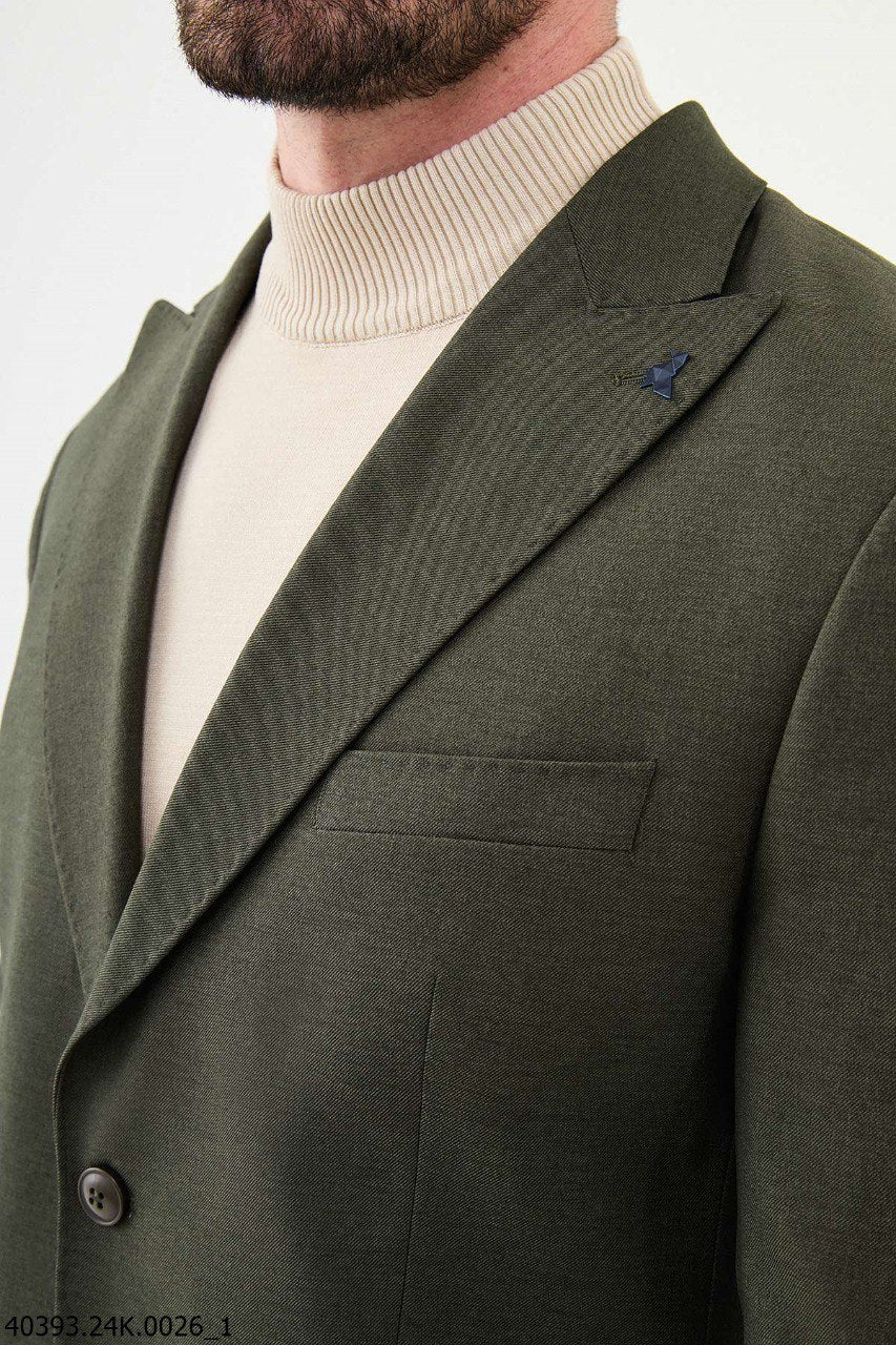 Green Slim Fit Two-Button Casual Jacket