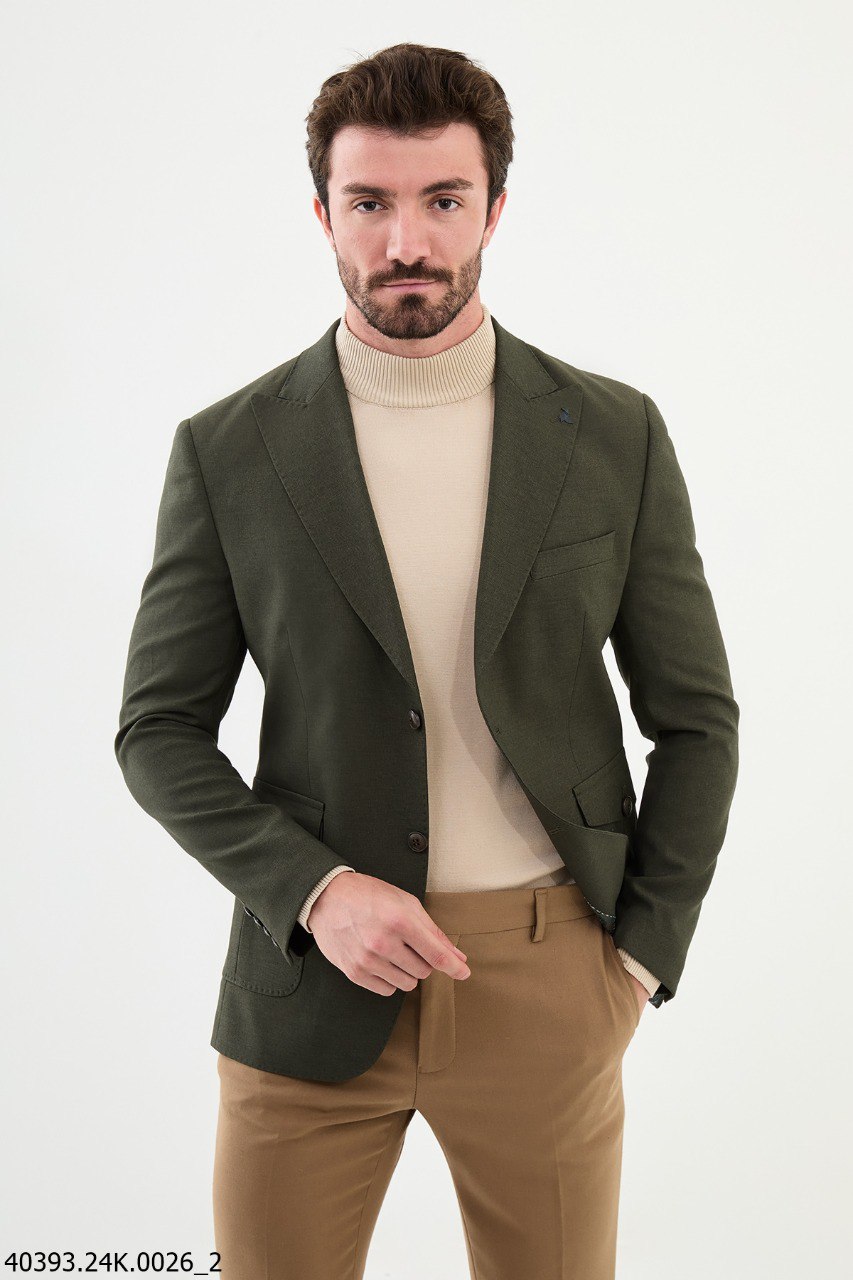 Green Slim Fit Two-Button Casual Jacket