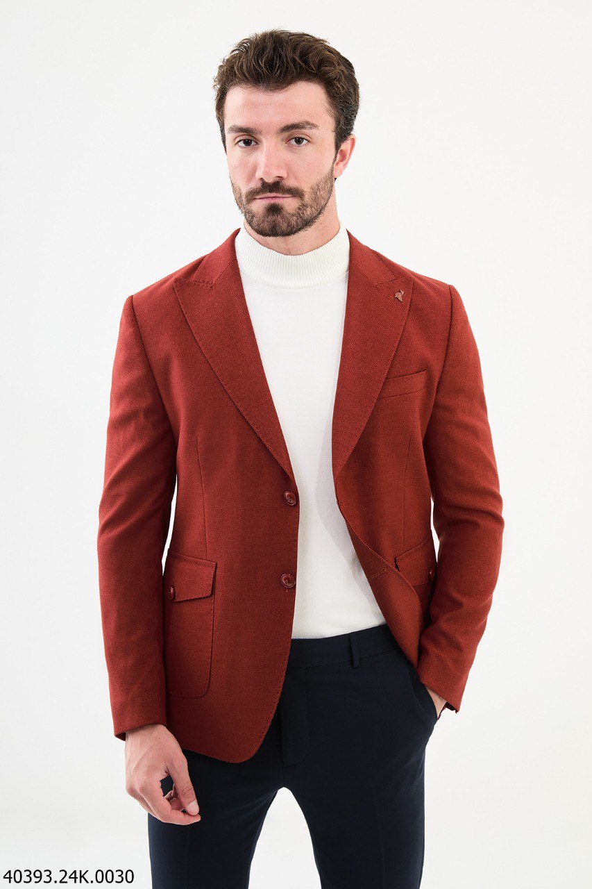 Burgundy Slim Fit Two-Button Casual Jacket