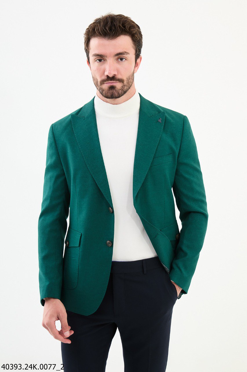 Mint Green Slim Fit Two-Button Casual Jacket