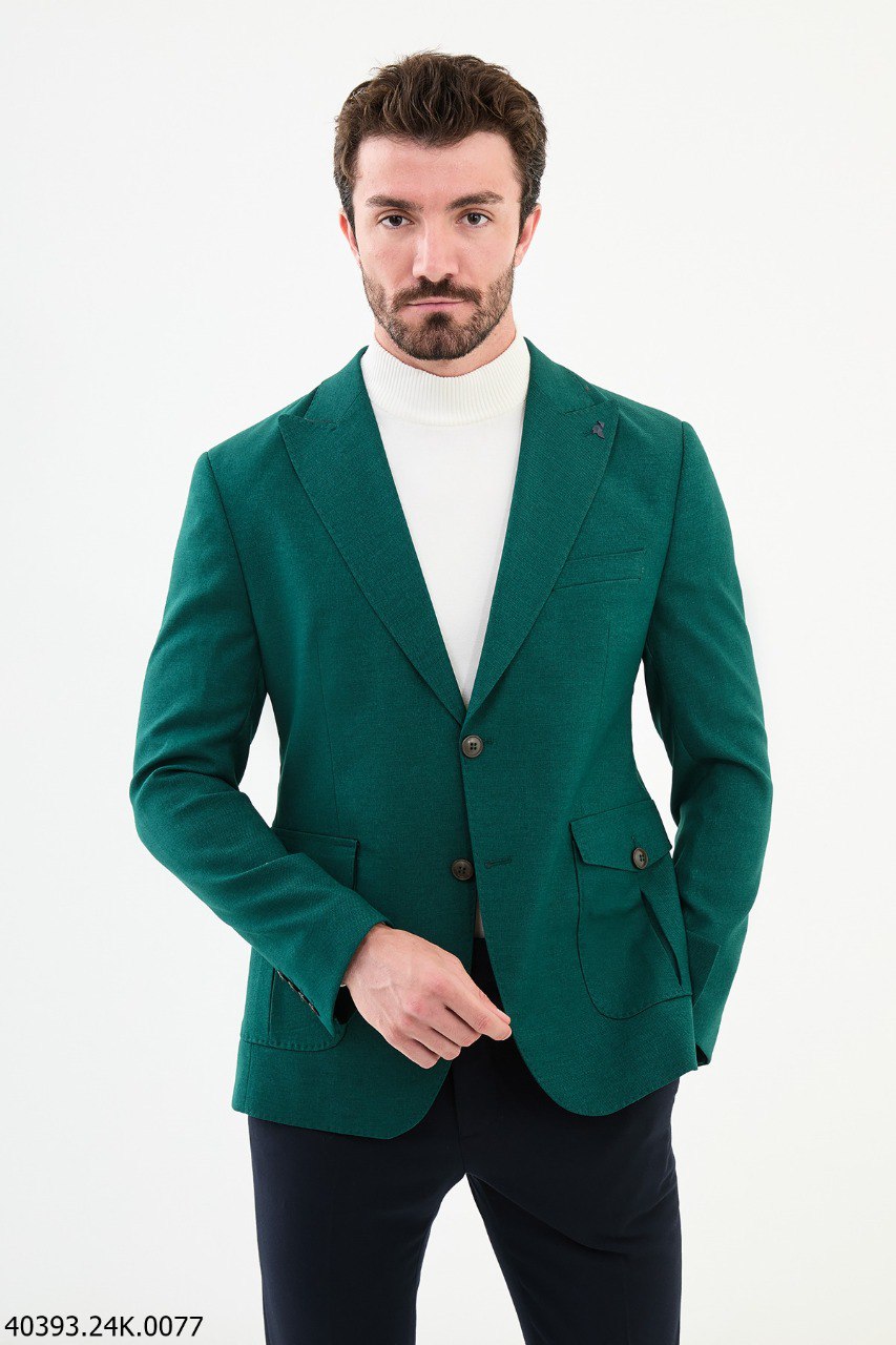 Mint Green Slim Fit Two-Button Casual Jacket