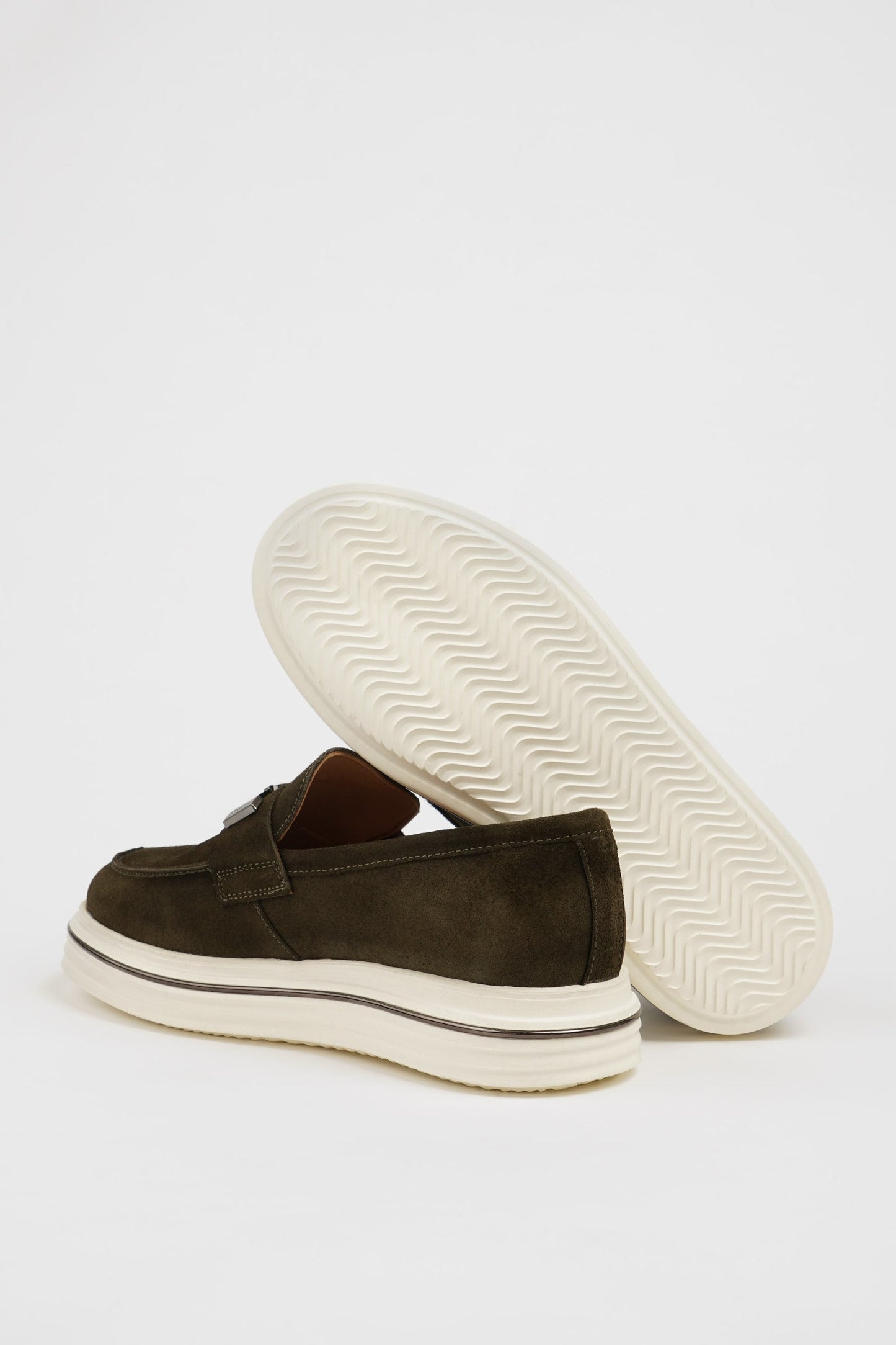 Khaki Nubuck Leather Buckle Loafers