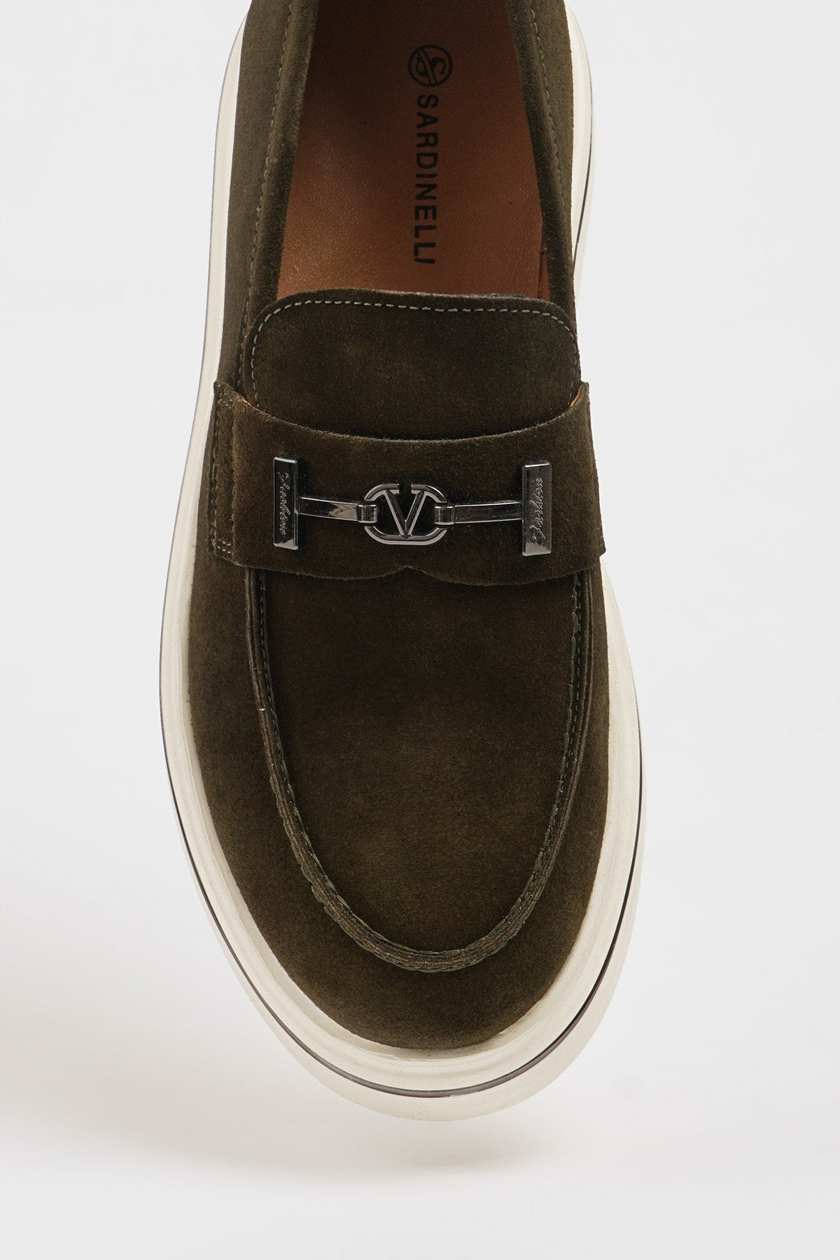 Khaki Nubuck Leather Buckle Loafers