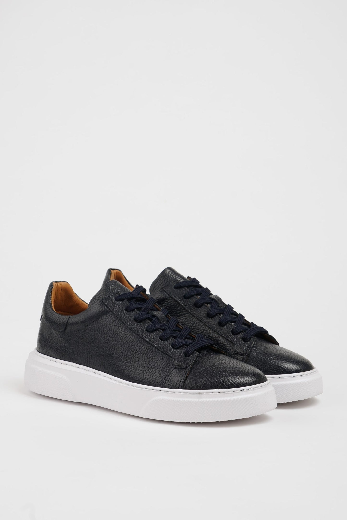 Navy Blue Pool Sole Leather Sneakers Shoes