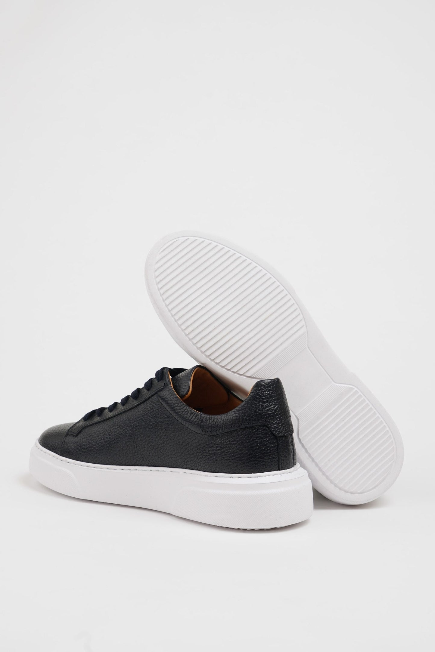 Navy Blue Pool Sole Leather Sneakers Shoes