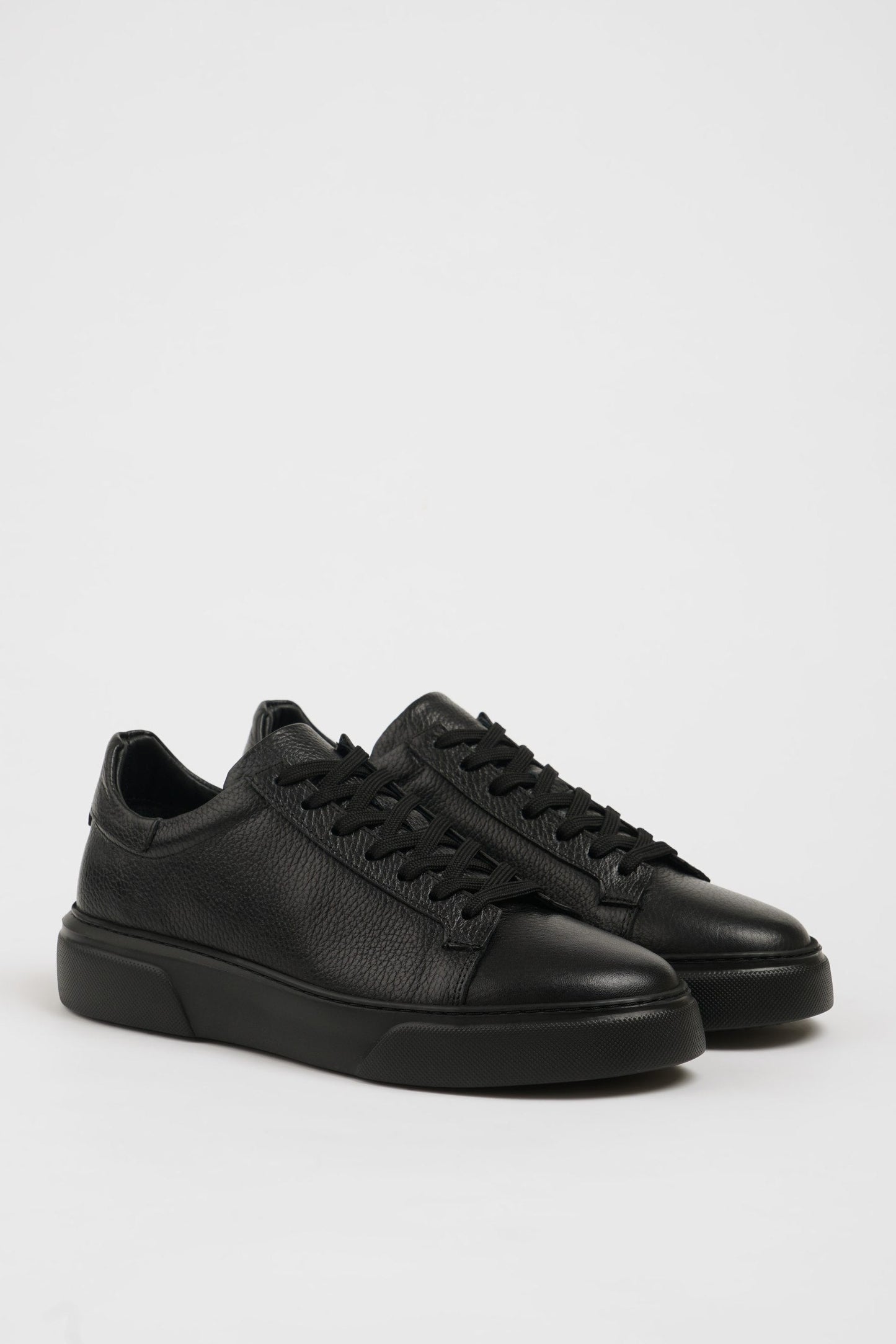 Dark Black Pool Sole Leather Sneakers Shoes