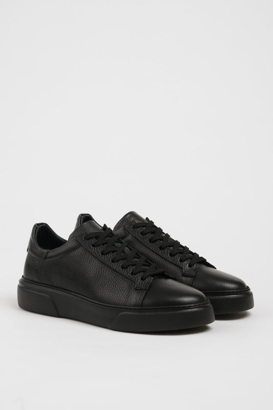 Dark Black Pool Sole Leather Sneakers Shoes