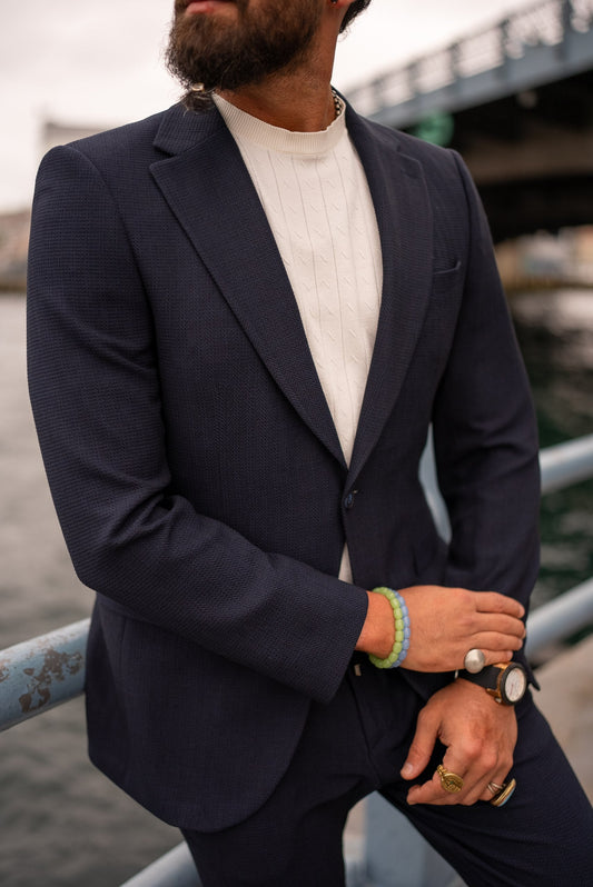 Navy Blue Summer Suit Set