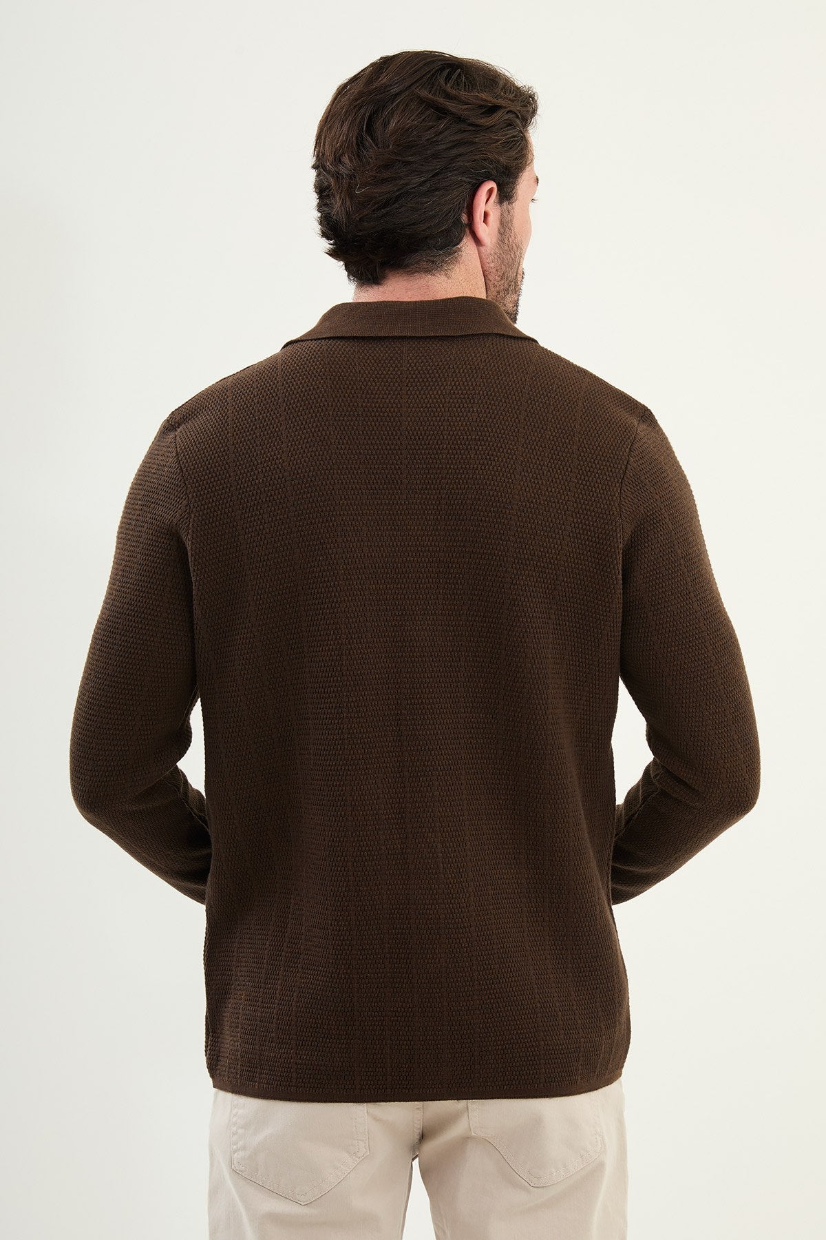 Brown Slim Fit Collared Cardigan Sweater | Men's Knit