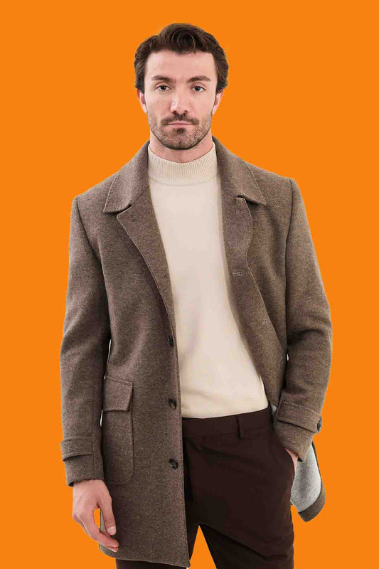 Men's Brown Textured Car Coat - Slim Fit