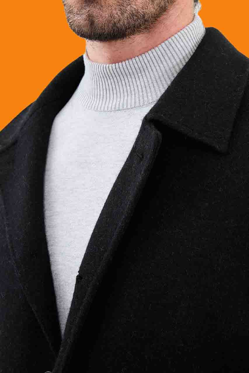 Men's Slim Fit Black Wool Blend Peacoat Winter Coat