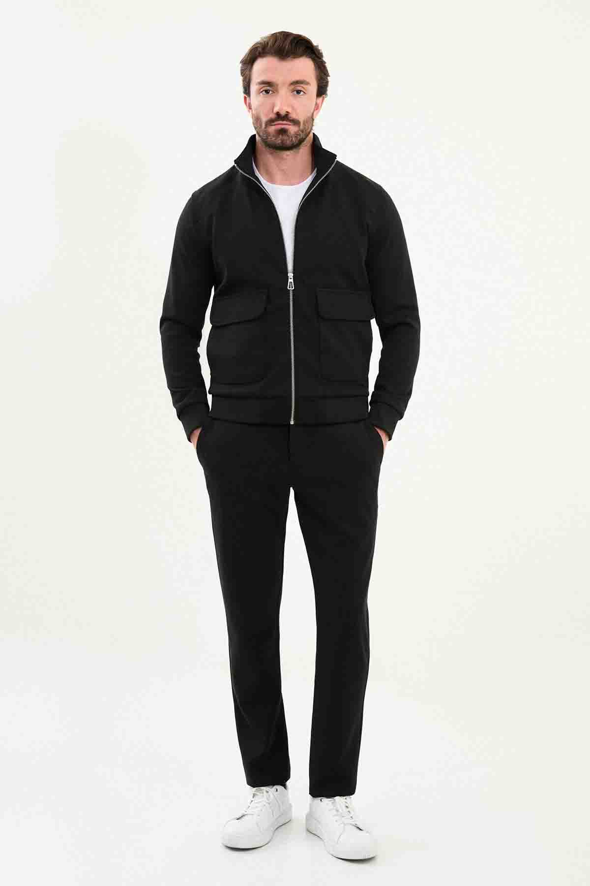 Black Slim Fit Knitwear Zip-Up Cardigan Jacket