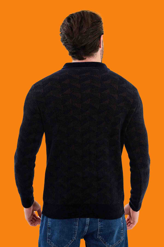 Men's Navy Slim Fit Knit Half-Zip Polo Sweater