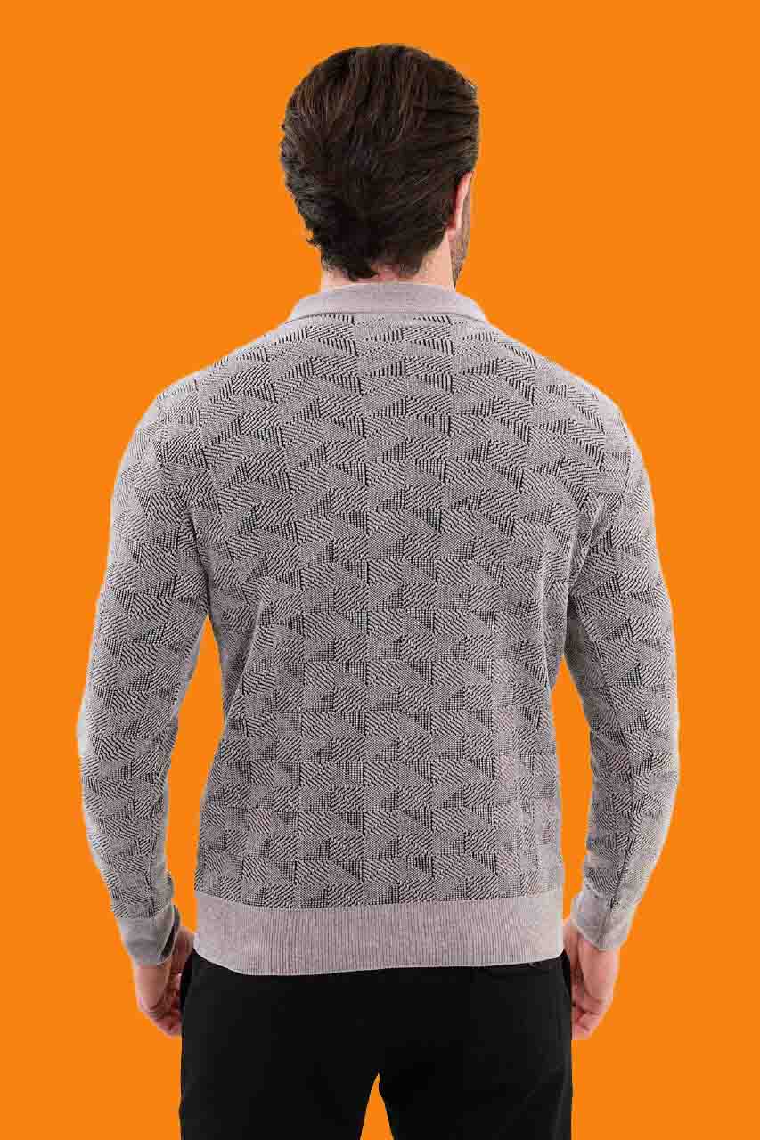 Men's Gray Slim Fit Knit Half-Zip Polo Sweater