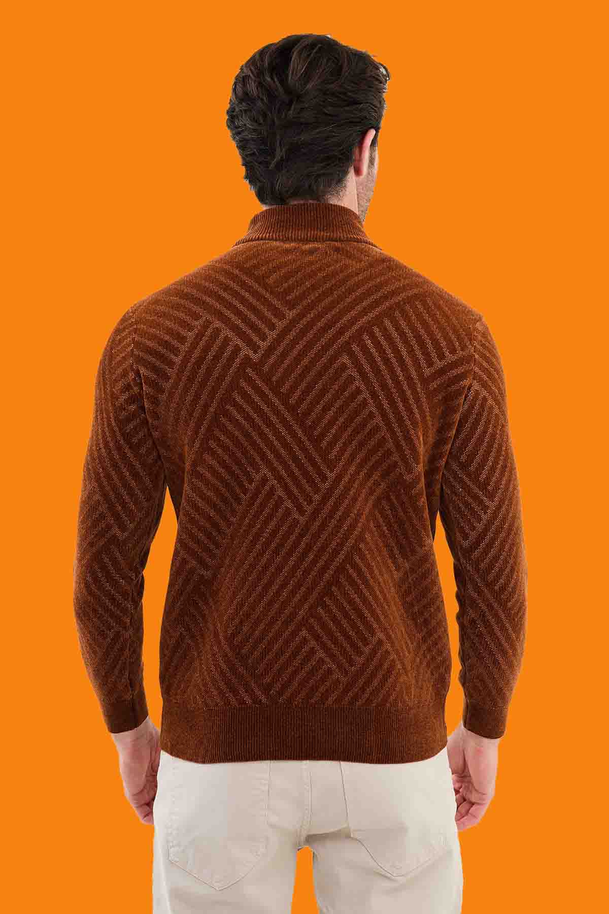 Men's Tile Geometric Slim Knit Mock Neck Sweater