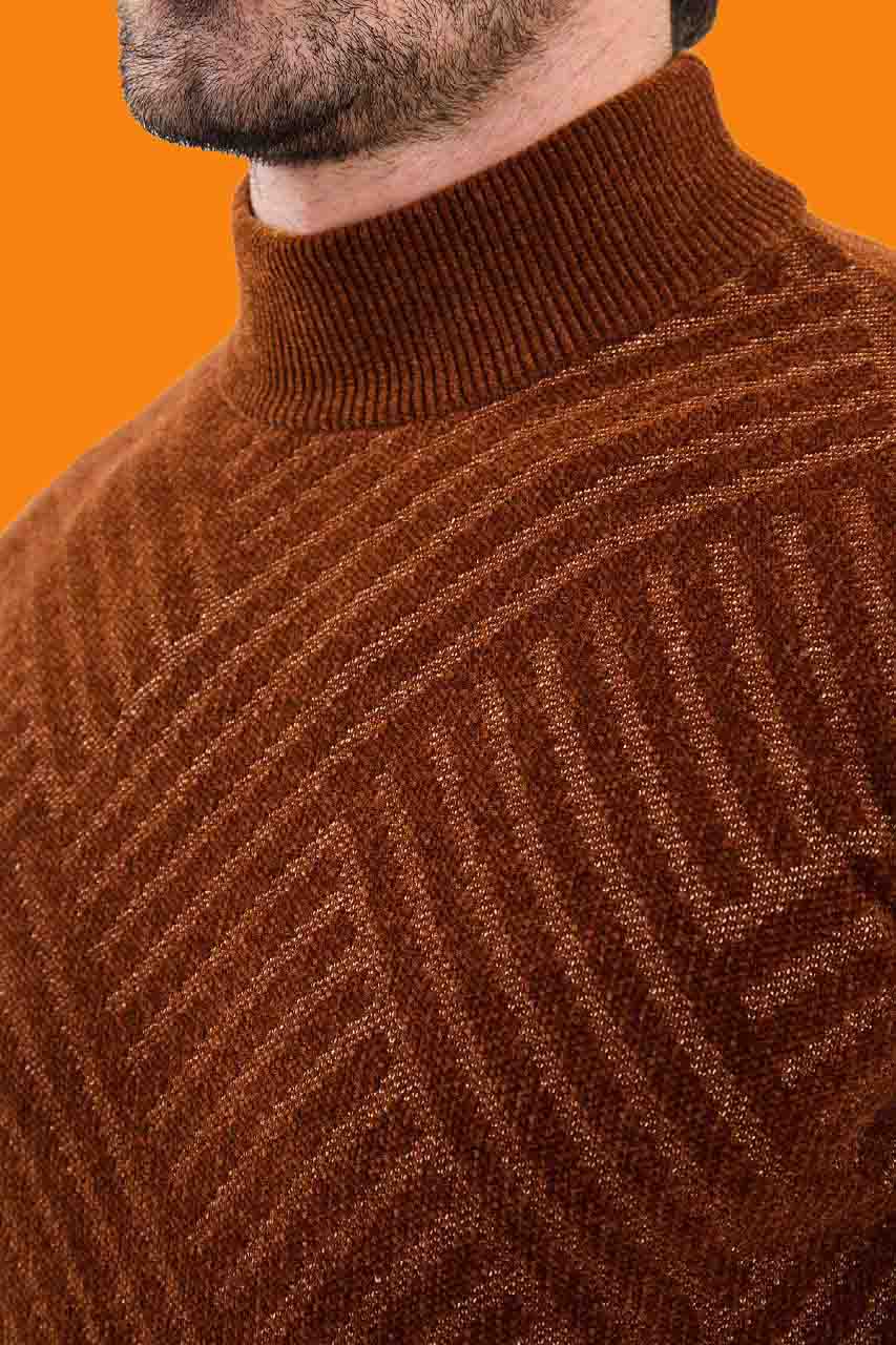 Men's Tile Geometric Slim Knit Mock Neck Sweater