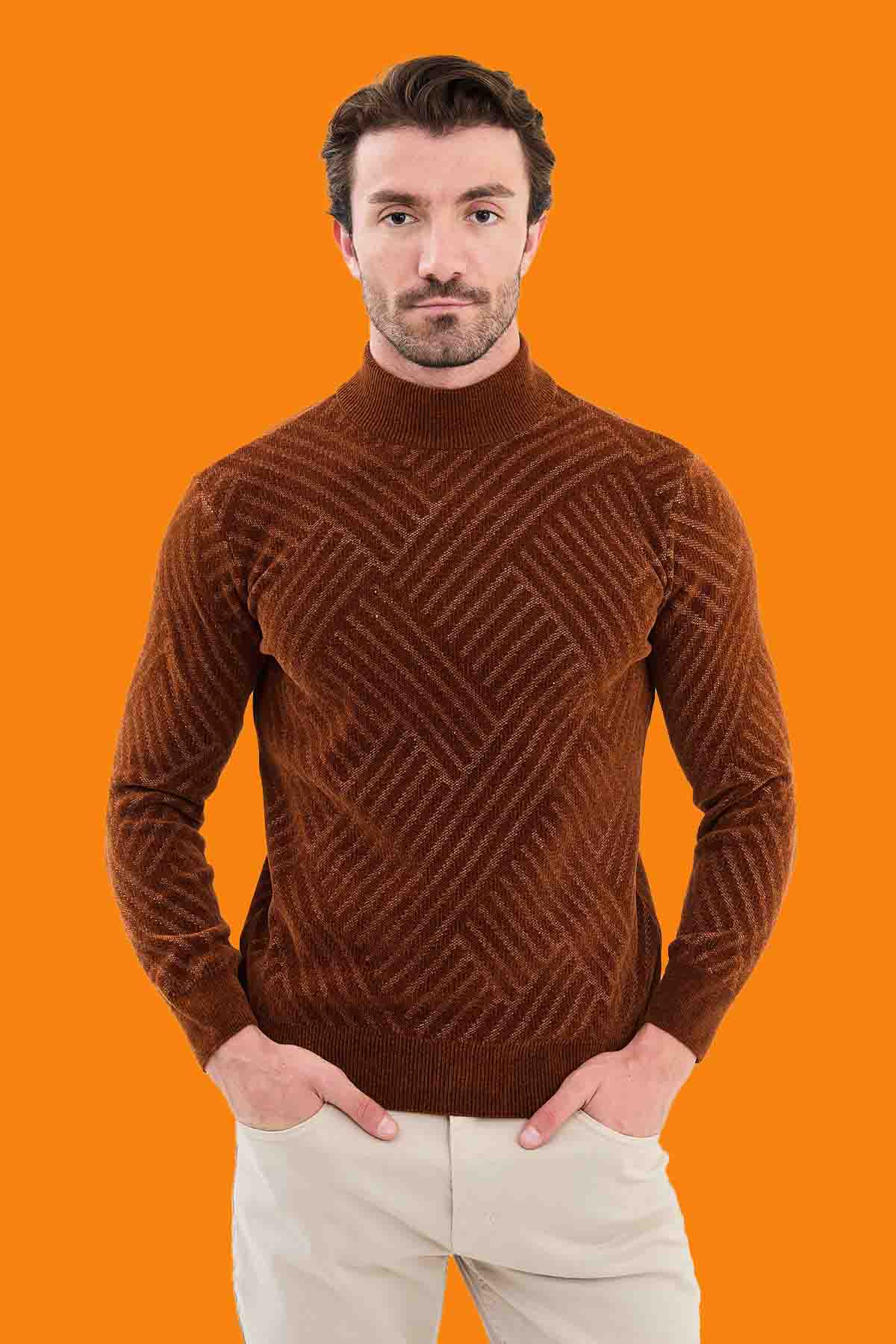 Men's Tile Geometric Slim Knit Mock Neck Sweater